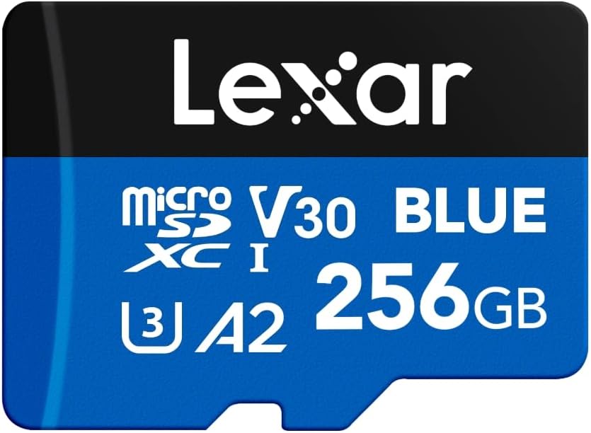 Lexar 256GB Blue Micro SD Card Up to 160MB/s microSDXC UHS-I Memory Card | C10, U3, A2, V30, Full HD, 4K UHD, High Speed TF Card with SD Adapter