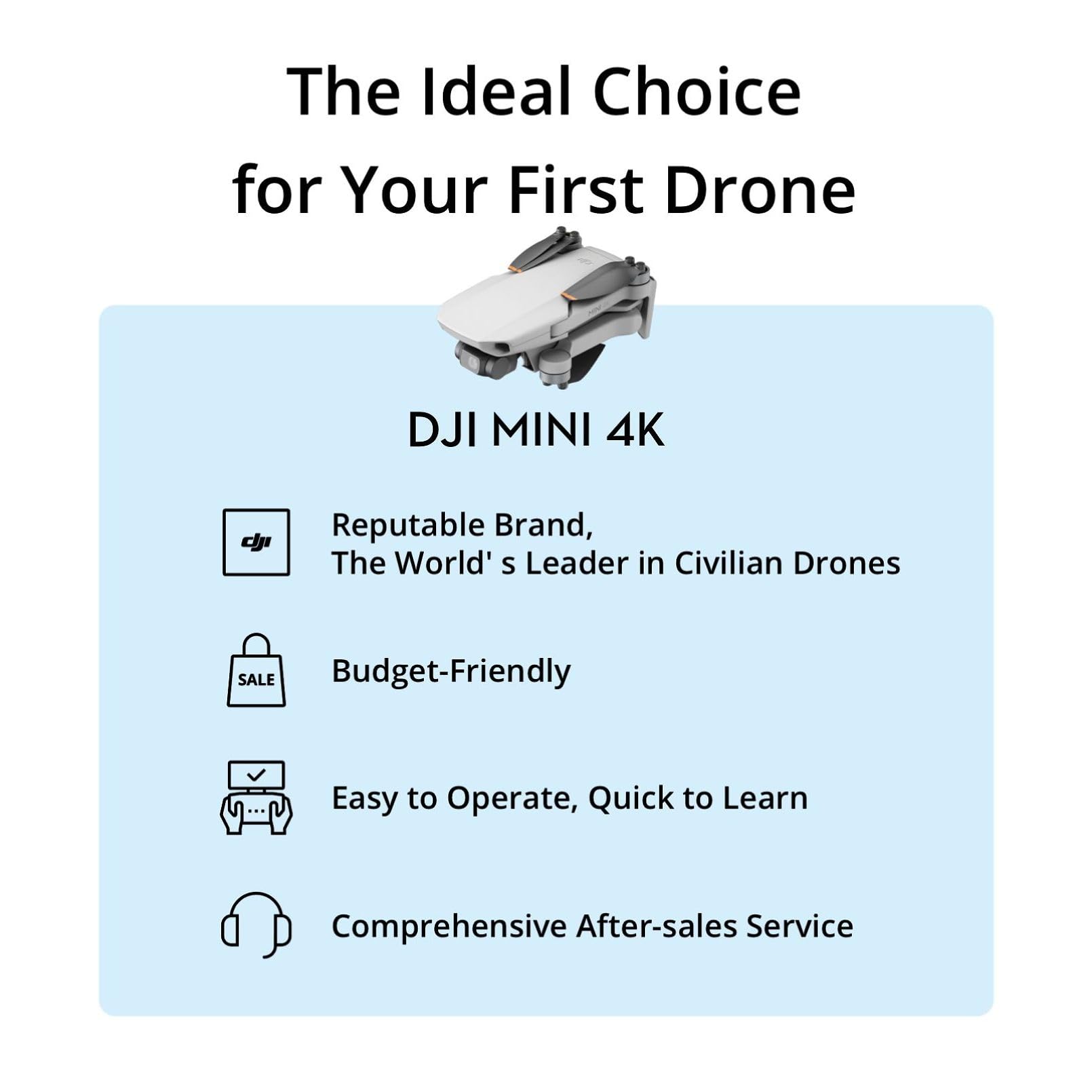 DJI Mini 4K, Drone With 4K UHD Camera, Under 249 g | 3-Axis Gimbal, 10km Video Transmission, Auto Return, Wind Resistance, 31-Min Flight Time, Intelligent Flight