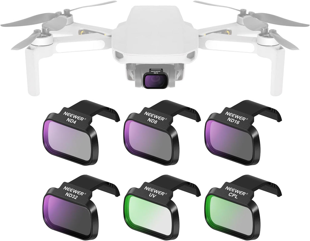 NEEWER 6 Pack ND Filter Set Compatible with DJI Mini 4K/2/Mavic/SE/2 SE | Drone Lens Accessories, Snap on, CPL, UV, Neutral Density Filters, ND4/8/16/32, Multi Coated HD Glass, Gimbal Safe, FL-B31