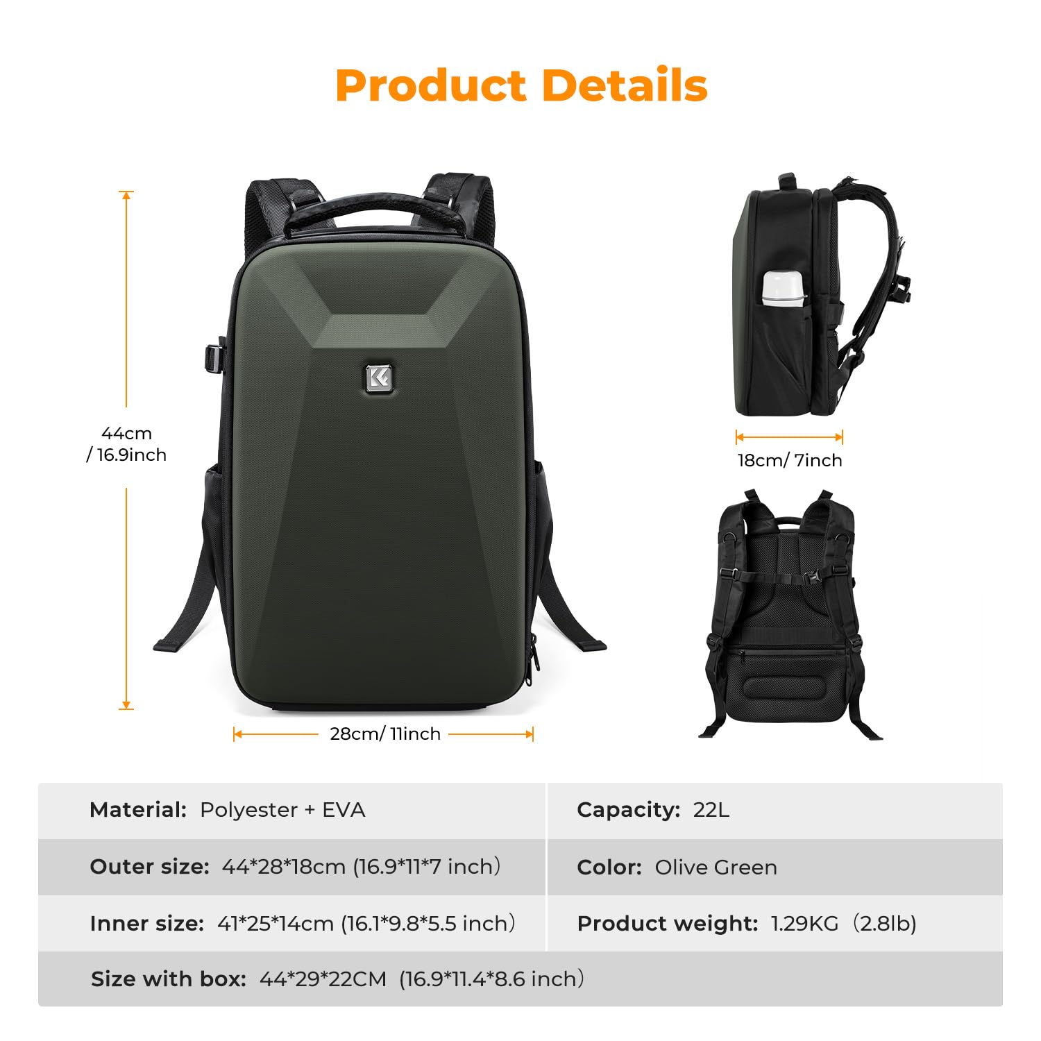 K&F CONCEPT Camera Backpack,Hardshell Photography DSLR Camera Bag | 15-15.6 Inch Laptop Compartment, Waterproof, Hard Shell Camera Case, Compatible with Canon/Nikon/Sony/DJI Mavic Drone, B07