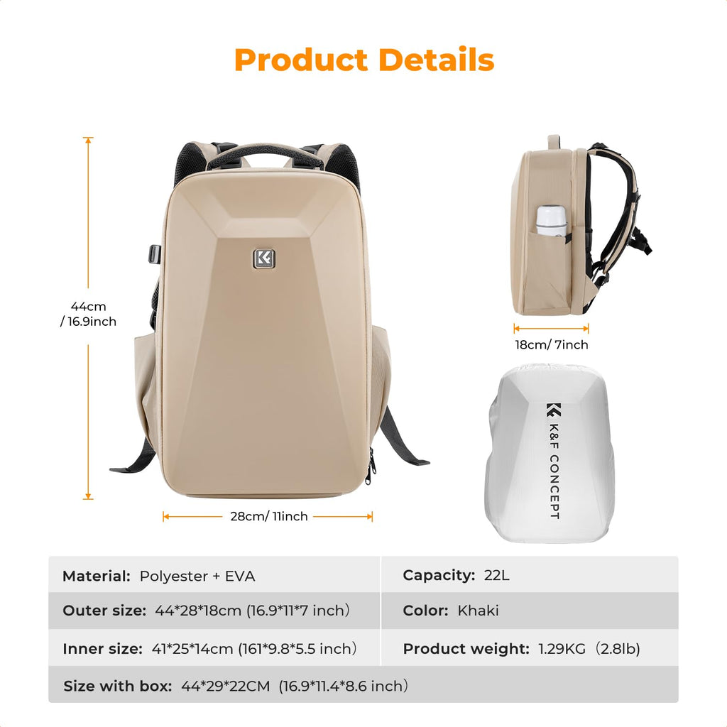 K&F CONCEPT Camera Backpack,Hardshell Photography DSLR Camera Bag | 15-15.6 Inch Laptop Compartment, Waterproof, Hard Shell Camera Case, Compatible with Canon/Nikon/Sony/DJI Mavic Drone, B07