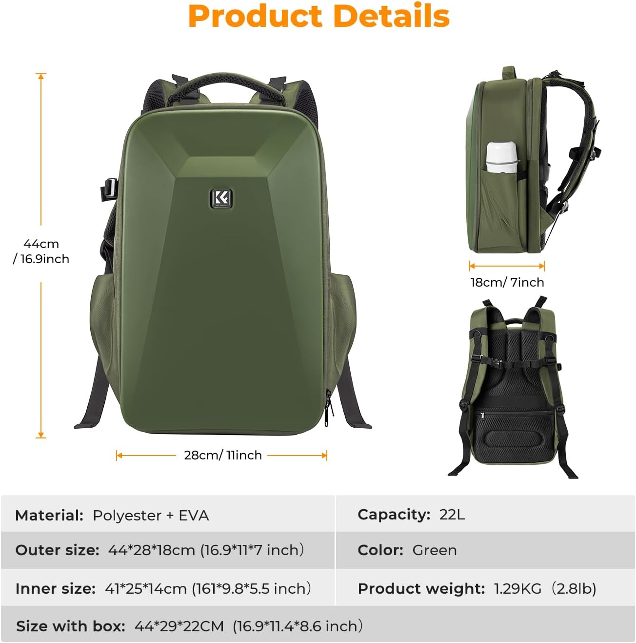 K&F CONCEPT Camera Backpack,Hardshell Photography DSLR Camera Bag | 15-15.6 Inch Laptop Compartment, Waterproof, Hard Shell Camera Case, Compatible with Canon/Nikon/Sony/DJI Mavic Drone, B07