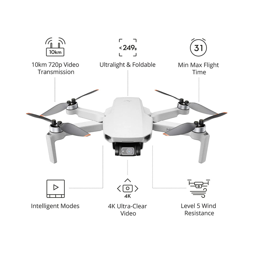 DJI Mini 4K, Drone With 4K UHD Camera, Under 249 g | 3-Axis Gimbal, 10km Video Transmission, Auto Return, Wind Resistance, 31-Min Flight Time, Intelligent Flight