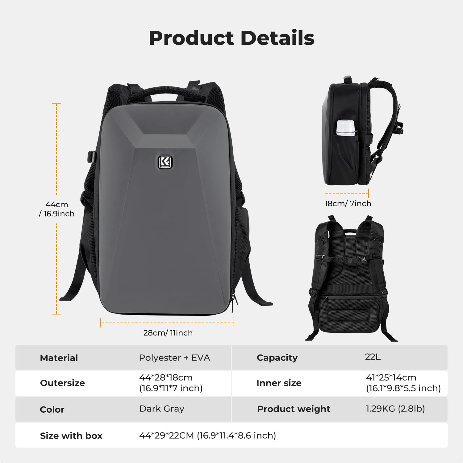 K&F CONCEPT Camera Backpack,Hardshell Photography DSLR Camera Bag | 15-15.6 Inch Laptop Compartment, Waterproof, Hard Shell Camera Case, Compatible with Canon/Nikon/Sony/DJI Mavic Drone, B07