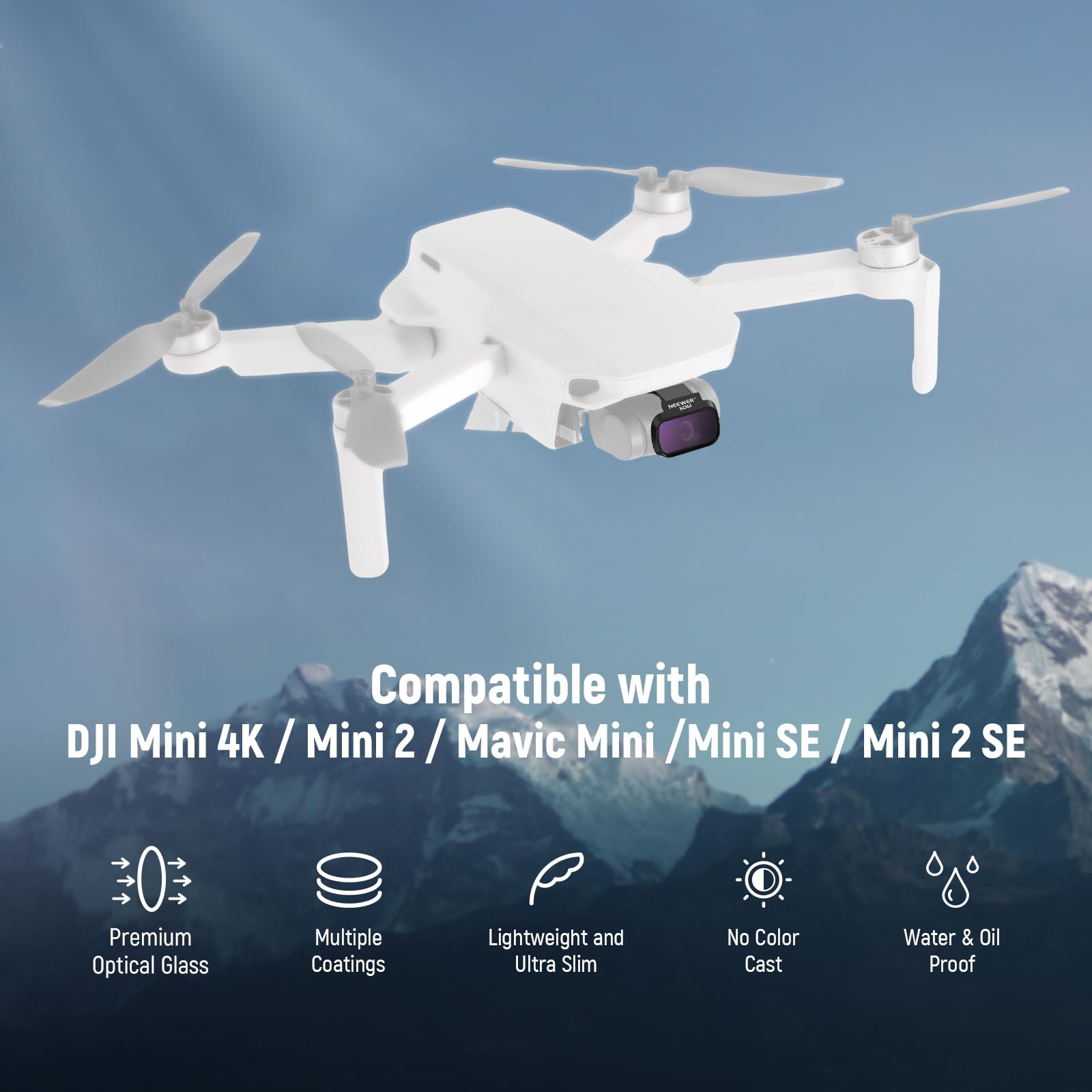 NEEWER 6 Pack ND Filter Set Compatible with DJI Mini 4K/2/Mavic/SE/2 SE | Drone Lens Accessories, Snap on, CPL, UV, Neutral Density Filters, ND4/8/16/32, Multi Coated HD Glass, Gimbal Safe, FL-B31