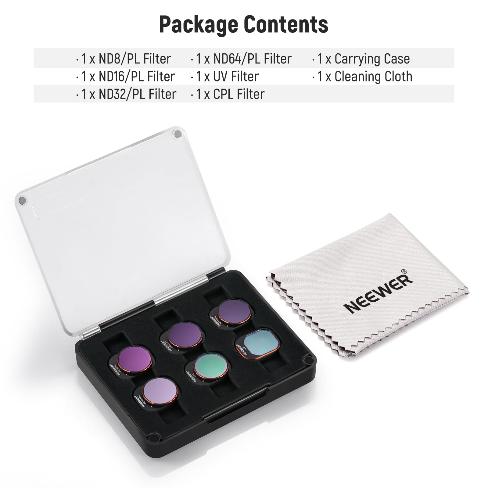 NEEWER 6 Pack ND Filter Set Compatible with DJI Mini 4K/2/Mavic/SE/2 SE | Drone Lens Accessories, Snap on, CPL, UV, Neutral Density Filters, ND4/8/16/32, Multi Coated HD Glass, Gimbal Safe, FL-B31