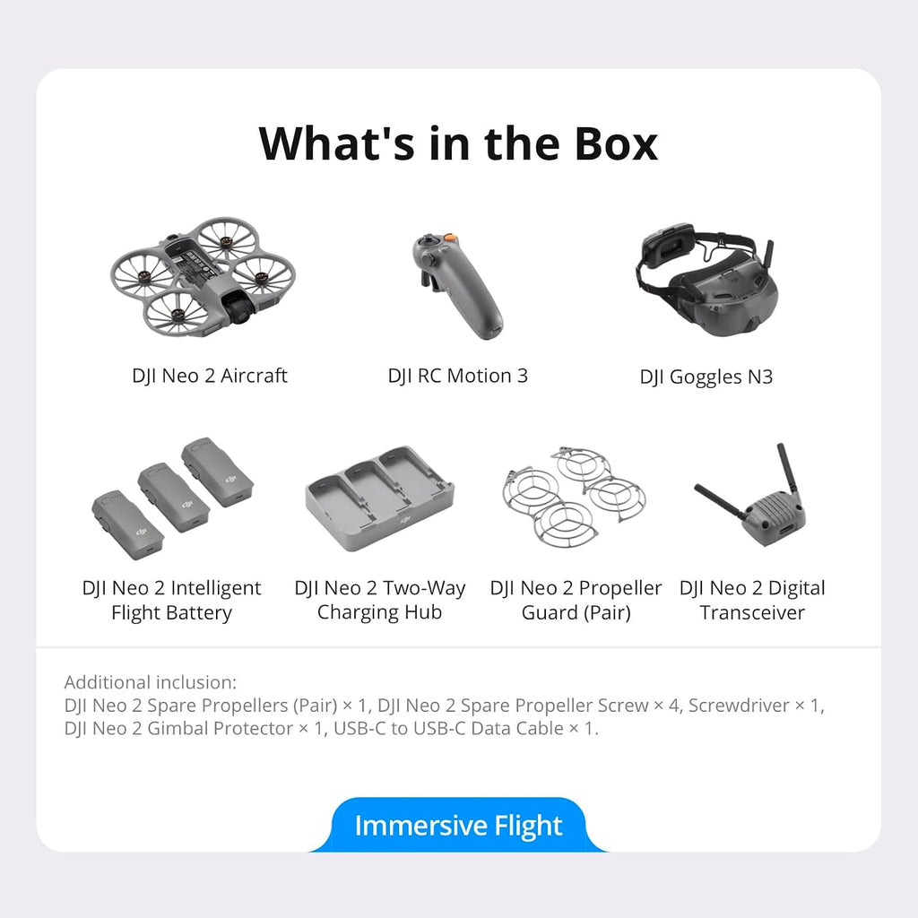 DJI Neo 2 Motion Fly More Combo With RC Motion 3 & Goggles N3 | Stable Transmission With Digital Transceiver, 4K Drone for Beginners, FPV Flying, 3 Batteries