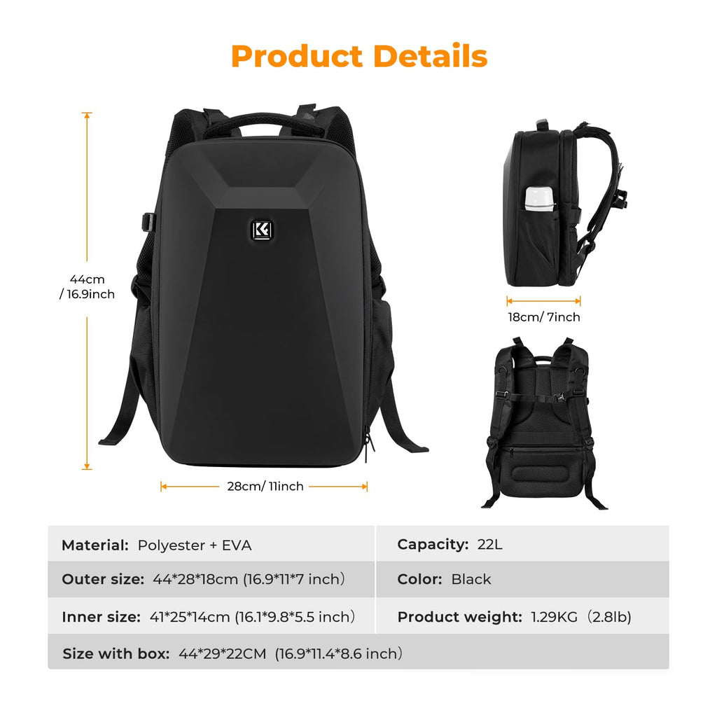 K&F CONCEPT Camera Backpack,Hardshell Photography DSLR Camera Bag | 15-15.6 Inch Laptop Compartment, Waterproof, Hard Shell Camera Case, Compatible with Canon/Nikon/Sony/DJI Mavic Drone, B07