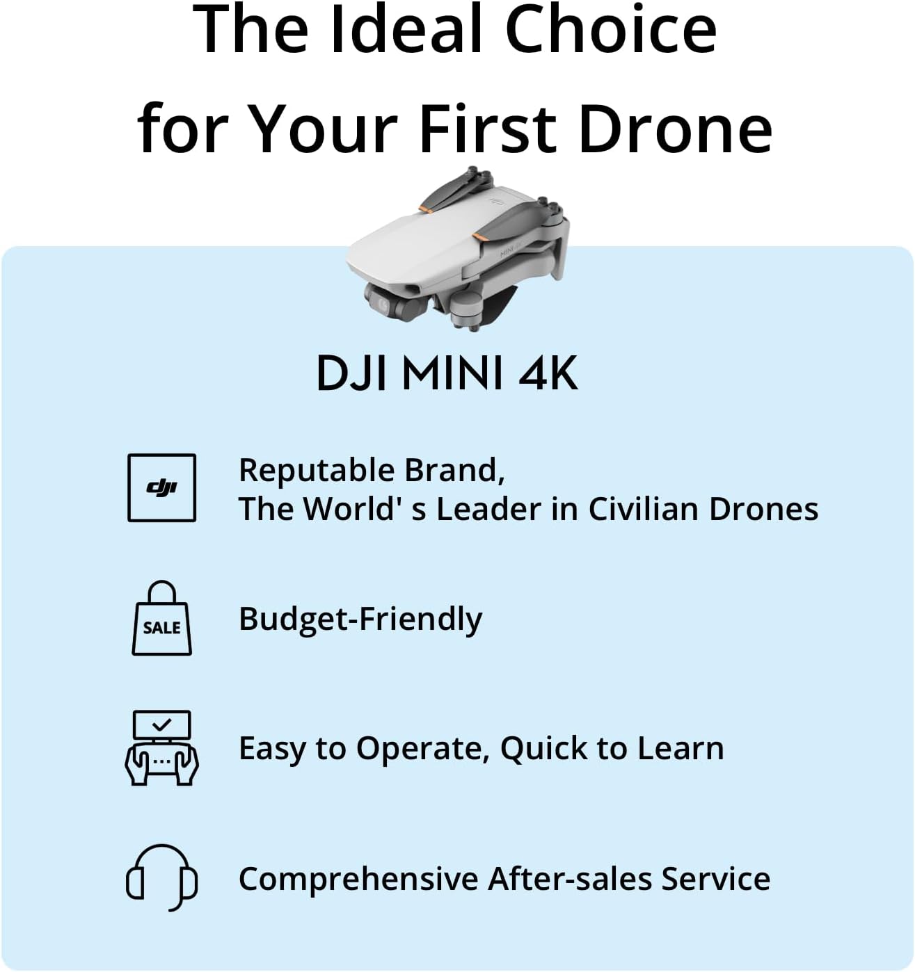 DJI Mini 4K, Drone With 4K UHD Camera, Under 249 g | 3-Axis Gimbal, 10km Video Transmission, Auto Return, Wind Resistance, 31-Min Flight Time, Intelligent Flight