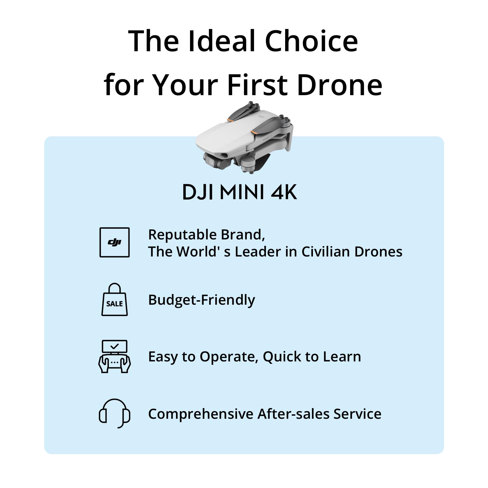 DJI Mini 4K, Drone With 4K UHD Camera, Under 249 g | 3-Axis Gimbal, 10km Video Transmission, Auto Return, Wind Resistance, 31-Min Flight Time, Intelligent Flight