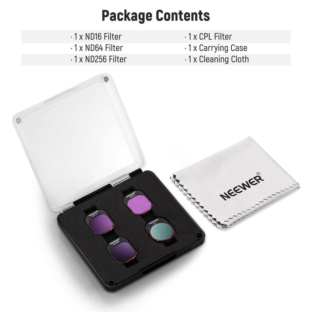 NEEWER 6 Pack ND Filter Set Compatible with DJI Mini 4K/2/Mavic/SE/2 SE | Drone Lens Accessories, Snap on, CPL, UV, Neutral Density Filters, ND4/8/16/32, Multi Coated HD Glass, Gimbal Safe, FL-B31