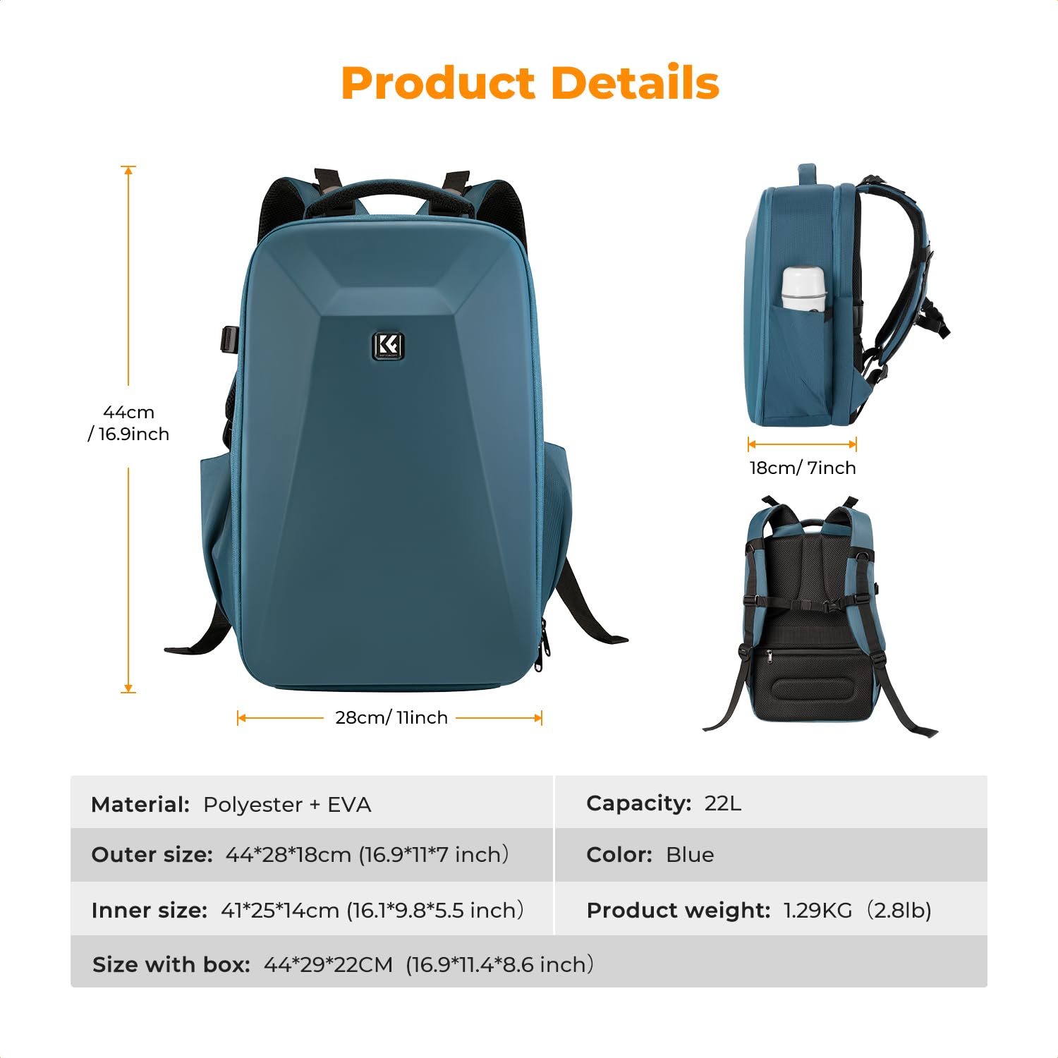 K&F CONCEPT Camera Backpack,Hardshell Photography DSLR Camera Bag | 15-15.6 Inch Laptop Compartment, Waterproof, Hard Shell Camera Case, Compatible with Canon/Nikon/Sony/DJI Mavic Drone, B07
