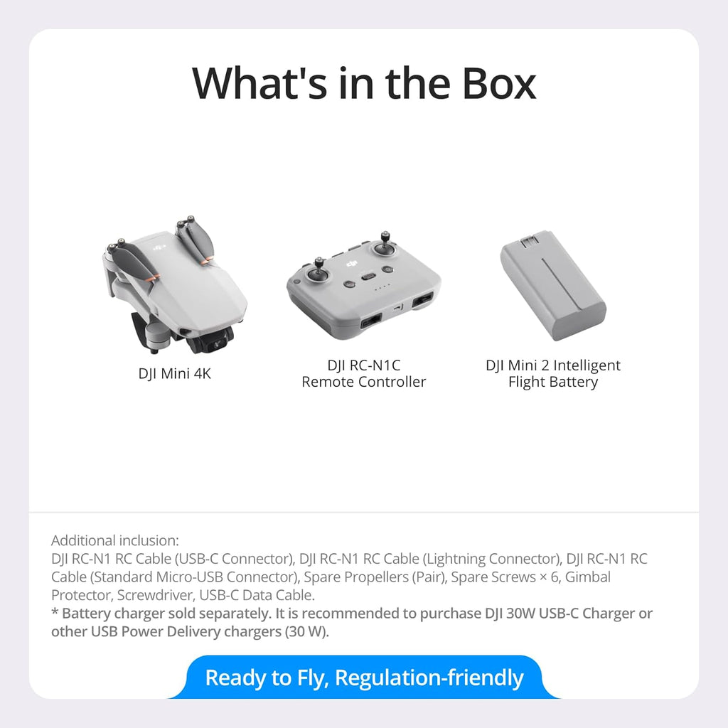DJI Mini 4K, Drone With 4K UHD Camera, Under 249 g | 3-Axis Gimbal, 10km Video Transmission, Auto Return, Wind Resistance, 31-Min Flight Time, Intelligent Flight