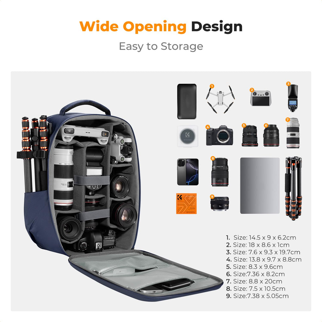 K&F CONCEPT Camera Backpack,Hardshell Photography DSLR Camera Bag | 15-15.6 Inch Laptop Compartment, Waterproof, Hard Shell Camera Case, Compatible with Canon/Nikon/Sony/DJI Mavic Drone, B07
