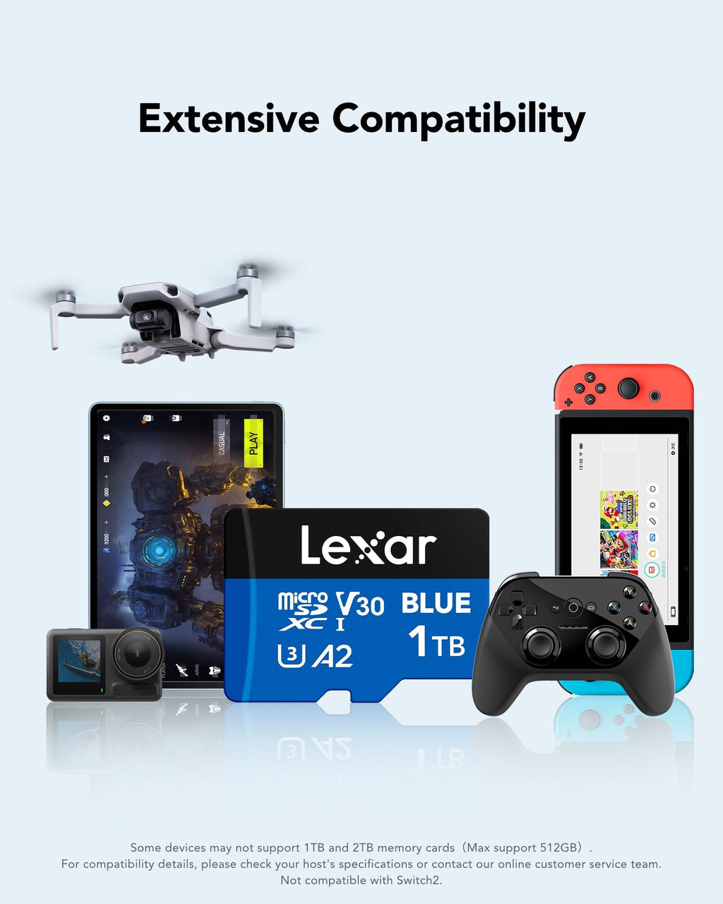 Lexar 256GB Blue Micro SD Card Up to 160MB/s microSDXC UHS-I Memory Card | C10, U3, A2, V30, Full HD, 4K UHD, High Speed TF Card with SD Adapter