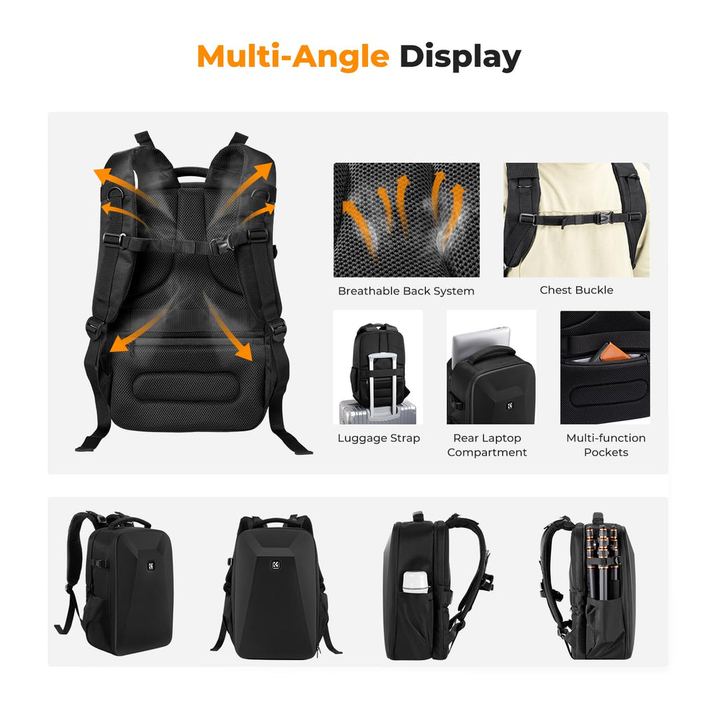 K&F CONCEPT Camera Backpack,Hardshell Photography DSLR Camera Bag | 15-15.6 Inch Laptop Compartment, Waterproof, Hard Shell Camera Case, Compatible with Canon/Nikon/Sony/DJI Mavic Drone, B07