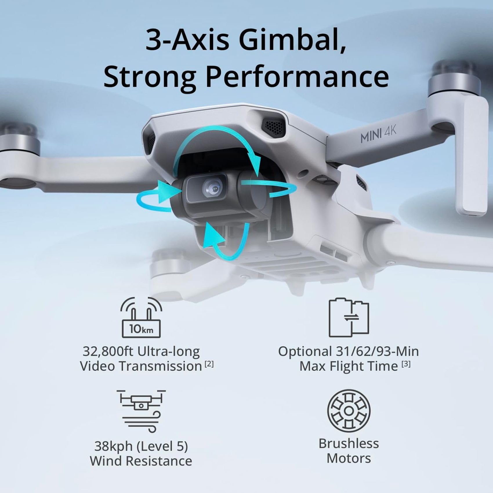 DJI Mini 4K, Drone With 4K UHD Camera, Under 249 g | 3-Axis Gimbal, 10km Video Transmission, Auto Return, Wind Resistance, 31-Min Flight Time, Intelligent Flight