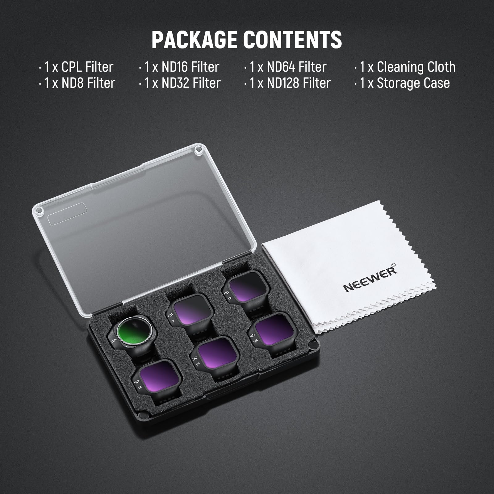 NEEWER 6 Pack ND Filter Set Compatible with DJI Mini 4K/2/Mavic/SE/2 SE | Drone Lens Accessories, Snap on, CPL, UV, Neutral Density Filters, ND4/8/16/32, Multi Coated HD Glass, Gimbal Safe, FL-B31