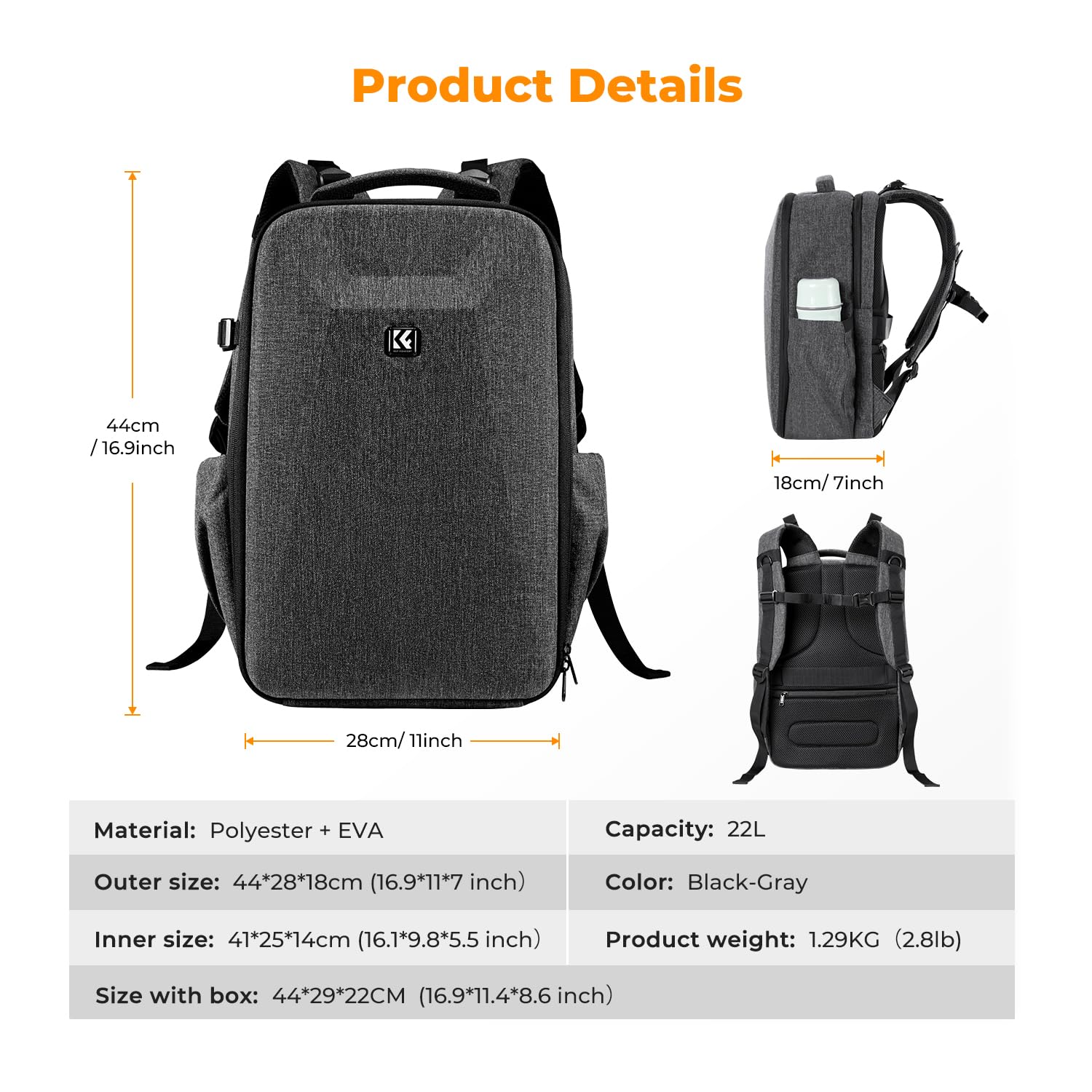 K&F CONCEPT Camera Backpack,Hardshell Photography DSLR Camera Bag | 15-15.6 Inch Laptop Compartment, Waterproof, Hard Shell Camera Case, Compatible with Canon/Nikon/Sony/DJI Mavic Drone, B07