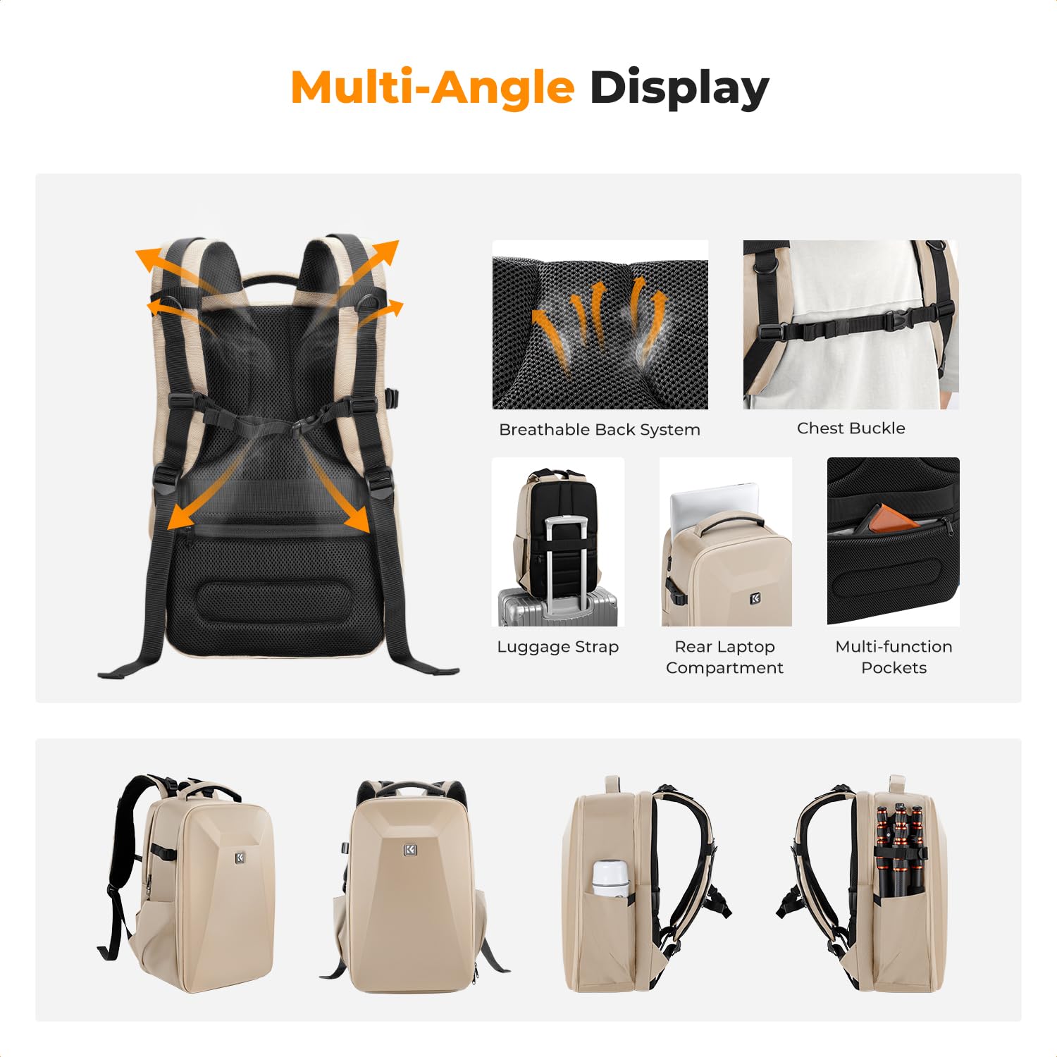 K&F CONCEPT Camera Backpack,Hardshell Photography DSLR Camera Bag | 15-15.6 Inch Laptop Compartment, Waterproof, Hard Shell Camera Case, Compatible with Canon/Nikon/Sony/DJI Mavic Drone, B07