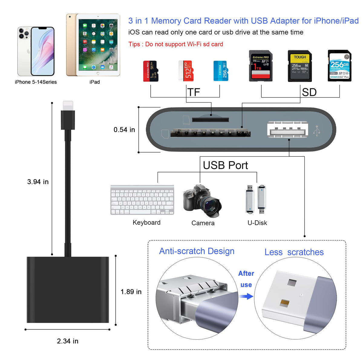 SD Card Reader, USB 3.0 Type C High Speed to SD/TF Card Adapter for iPhone 17/16/15 Pro Max Memory Card Reader with SD MicroSD USB 3 Port for Mac/iPad/MacBook Pro/Air Android Phone Tablet(White)