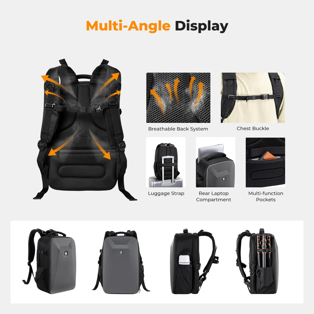 K&F CONCEPT Camera Backpack,Hardshell Photography DSLR Camera Bag | 15-15.6 Inch Laptop Compartment, Waterproof, Hard Shell Camera Case, Compatible with Canon/Nikon/Sony/DJI Mavic Drone, B07