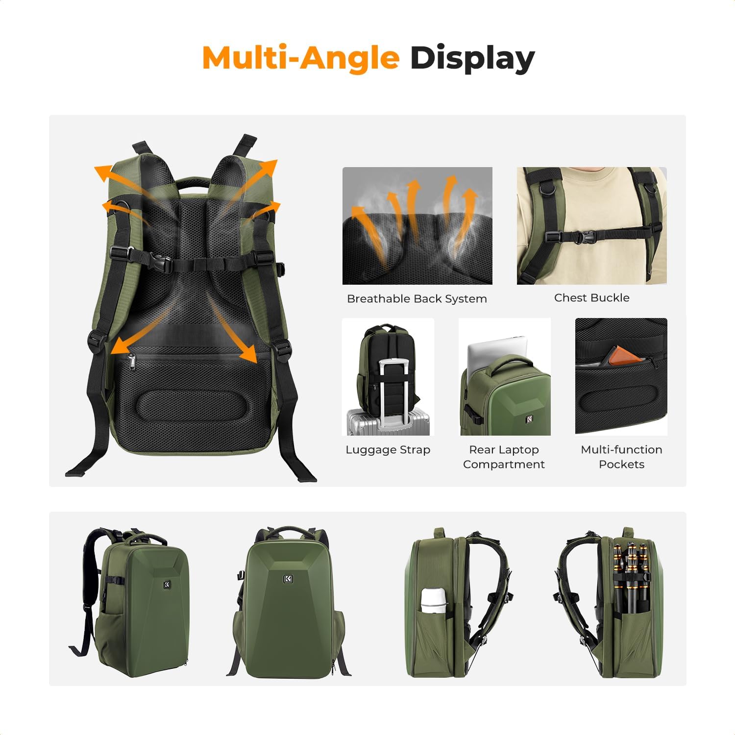 K&F CONCEPT Camera Backpack,Hardshell Photography DSLR Camera Bag | 15-15.6 Inch Laptop Compartment, Waterproof, Hard Shell Camera Case, Compatible with Canon/Nikon/Sony/DJI Mavic Drone, B07
