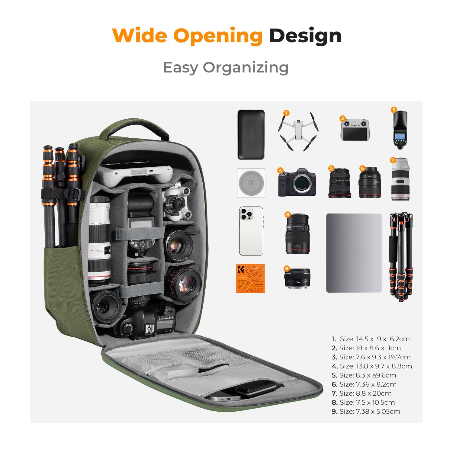 K&F CONCEPT Camera Backpack,Hardshell Photography DSLR Camera Bag | 15-15.6 Inch Laptop Compartment, Waterproof, Hard Shell Camera Case, Compatible with Canon/Nikon/Sony/DJI Mavic Drone, B07