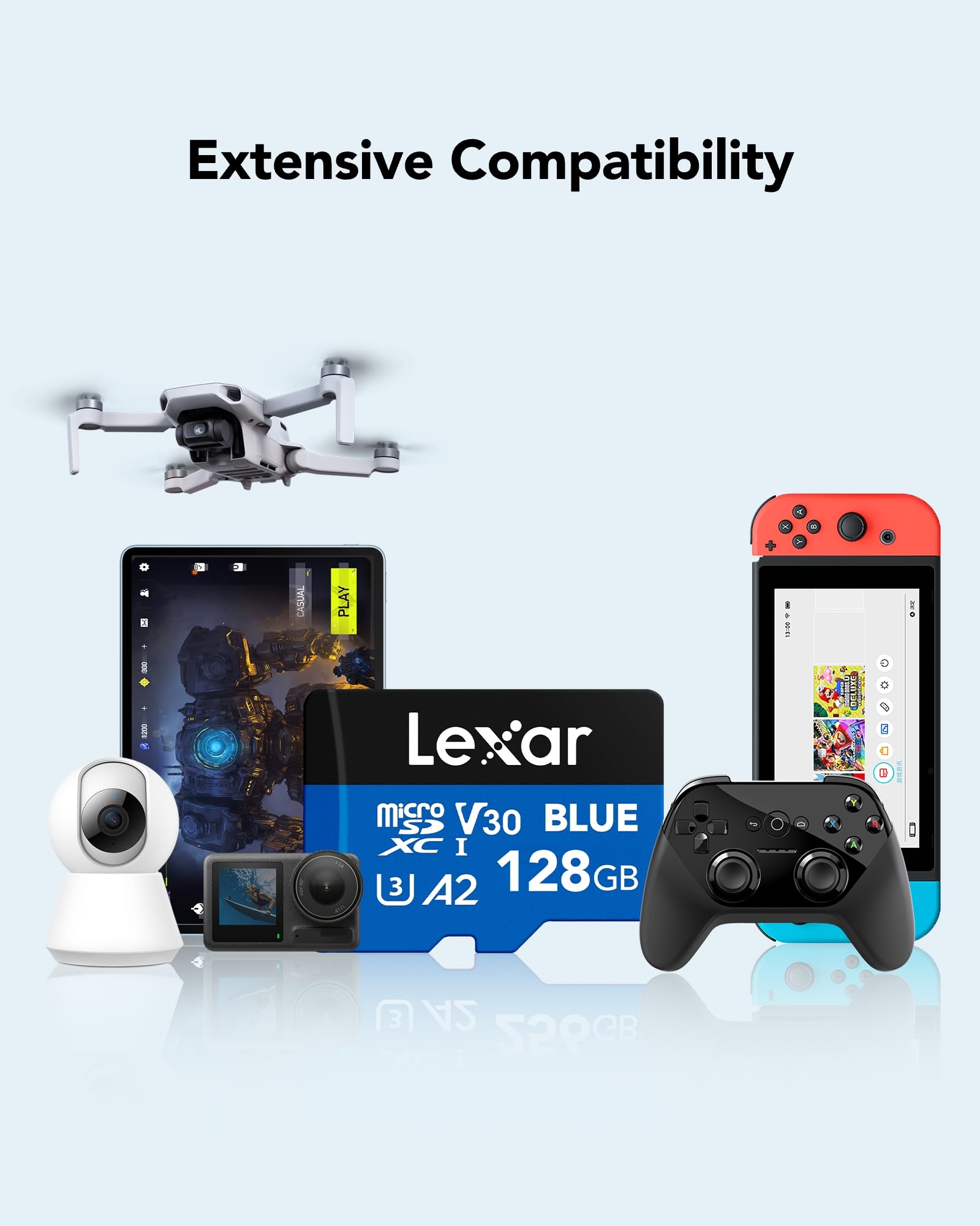 Lexar 256GB Blue Micro SD Card Up to 160MB/s microSDXC UHS-I Memory Card | C10, U3, A2, V30, Full HD, 4K UHD, High Speed TF Card with SD Adapter