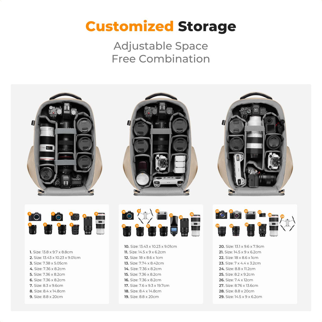 K&F CONCEPT Camera Backpack,Hardshell Photography DSLR Camera Bag | 15-15.6 Inch Laptop Compartment, Waterproof, Hard Shell Camera Case, Compatible with Canon/Nikon/Sony/DJI Mavic Drone, B07