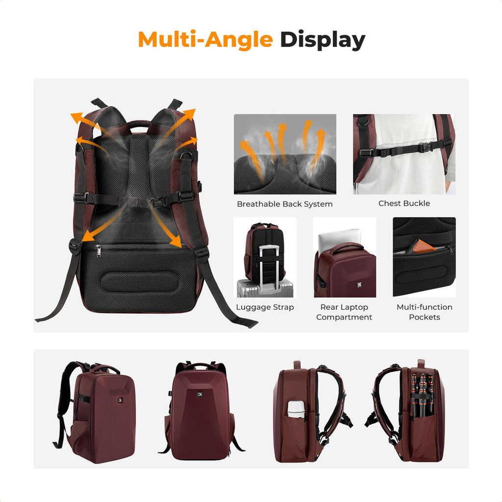 K&F CONCEPT Camera Backpack,Hardshell Photography DSLR Camera Bag | 15-15.6 Inch Laptop Compartment, Waterproof, Hard Shell Camera Case, Compatible with Canon/Nikon/Sony/DJI Mavic Drone, B07