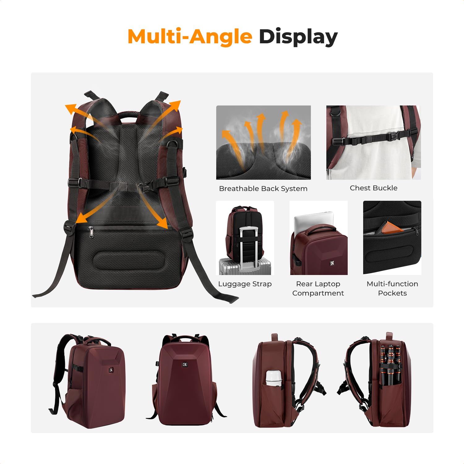 K&F CONCEPT Camera Backpack,Hardshell Photography DSLR Camera Bag | 15-15.6 Inch Laptop Compartment, Waterproof, Hard Shell Camera Case, Compatible with Canon/Nikon/Sony/DJI Mavic Drone, B07