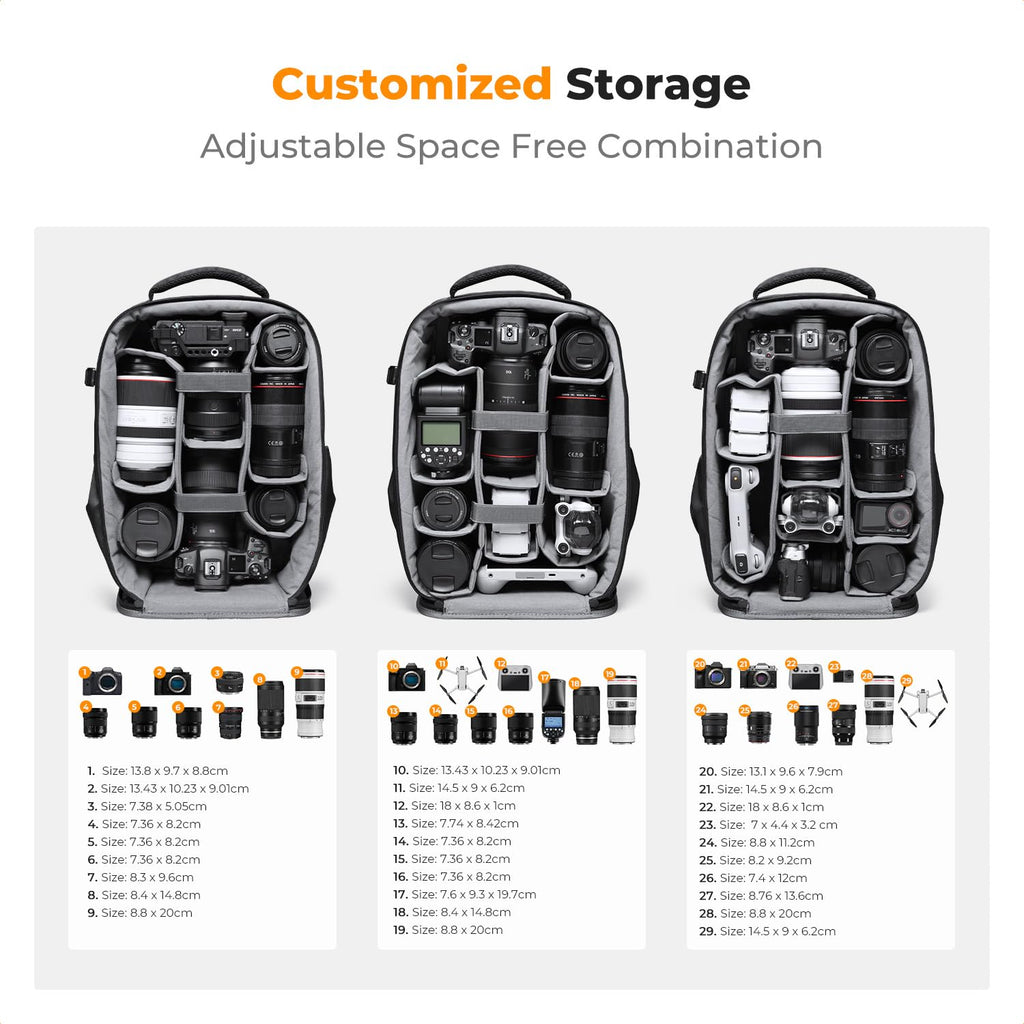 K&F CONCEPT Camera Backpack,Hardshell Photography DSLR Camera Bag | 15-15.6 Inch Laptop Compartment, Waterproof, Hard Shell Camera Case, Compatible with Canon/Nikon/Sony/DJI Mavic Drone, B07