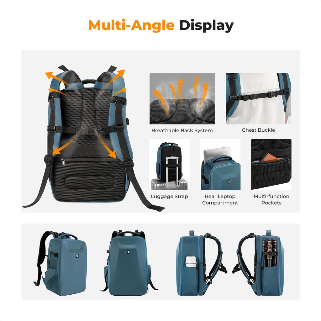 K&F CONCEPT Camera Backpack,Hardshell Photography DSLR Camera Bag | 15-15.6 Inch Laptop Compartment, Waterproof, Hard Shell Camera Case, Compatible with Canon/Nikon/Sony/DJI Mavic Drone, B07