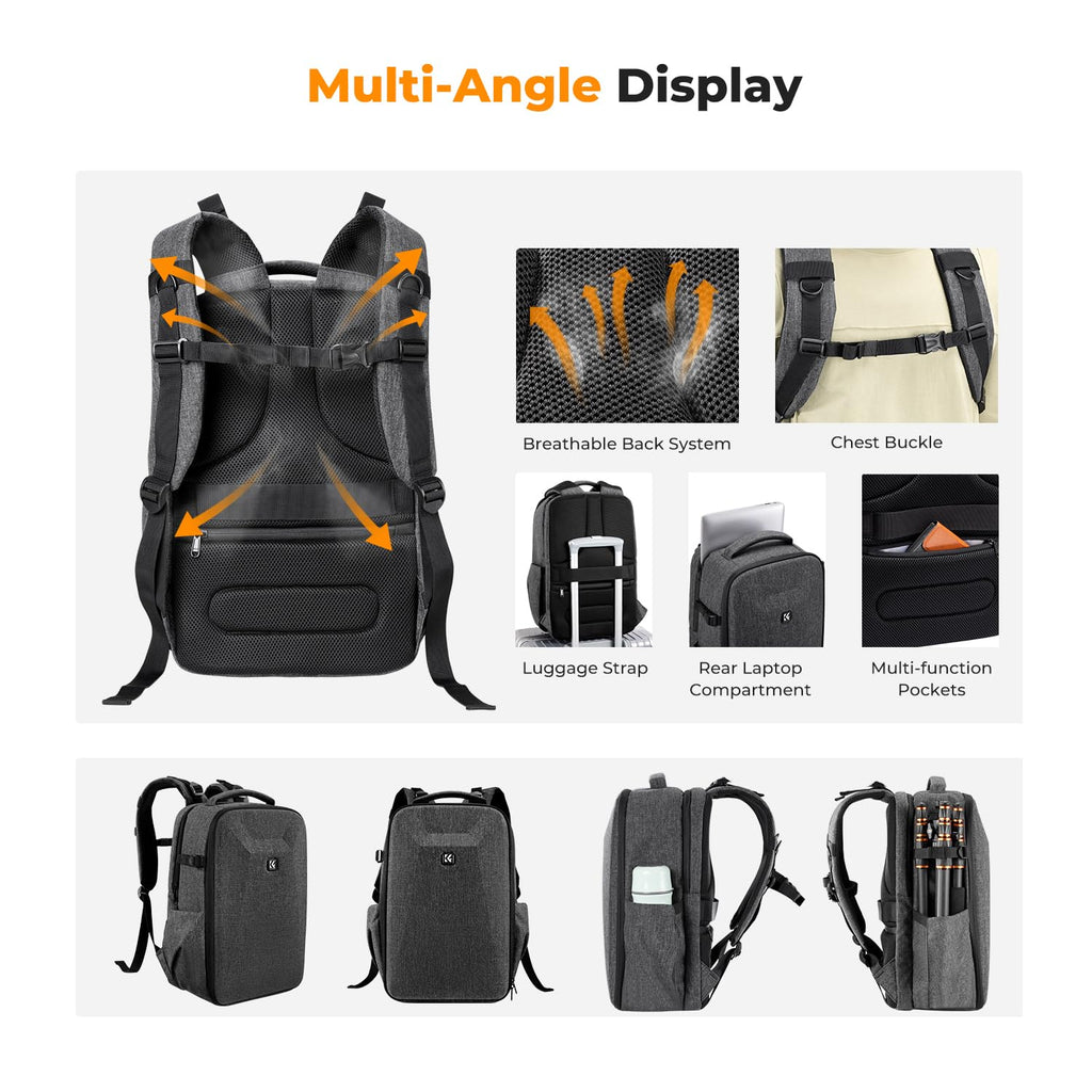 K&F CONCEPT Camera Backpack,Hardshell Photography DSLR Camera Bag | 15-15.6 Inch Laptop Compartment, Waterproof, Hard Shell Camera Case, Compatible with Canon/Nikon/Sony/DJI Mavic Drone, B07