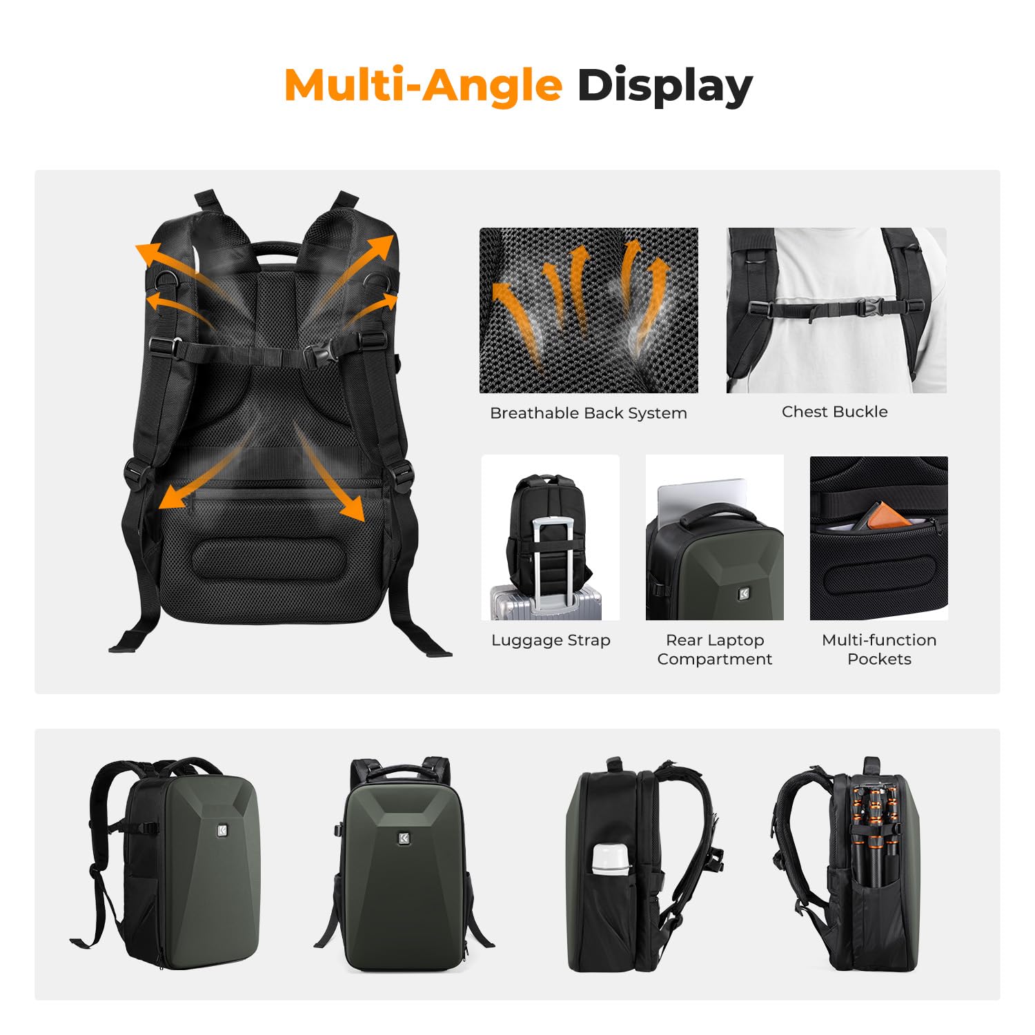 K&F CONCEPT Camera Backpack,Hardshell Photography DSLR Camera Bag | 15-15.6 Inch Laptop Compartment, Waterproof, Hard Shell Camera Case, Compatible with Canon/Nikon/Sony/DJI Mavic Drone, B07