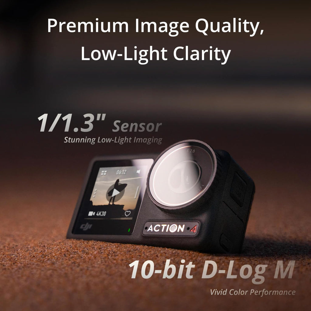 DJI Osmo Action 4 Essential Combo, Waterproof Action Camera Vlogging Camera | 1/1.3" Sensor, 4K/120fps Video, Stunning Low-Light Imaging, 10-bit & D-Log M Color Performance, Long-Lasting 160 Mins