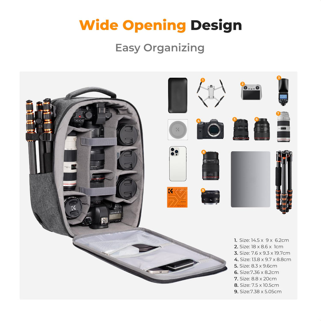K&F CONCEPT Camera Backpack,Hardshell Photography DSLR Camera Bag | 15-15.6 Inch Laptop Compartment, Waterproof, Hard Shell Camera Case, Compatible with Canon/Nikon/Sony/DJI Mavic Drone, B07