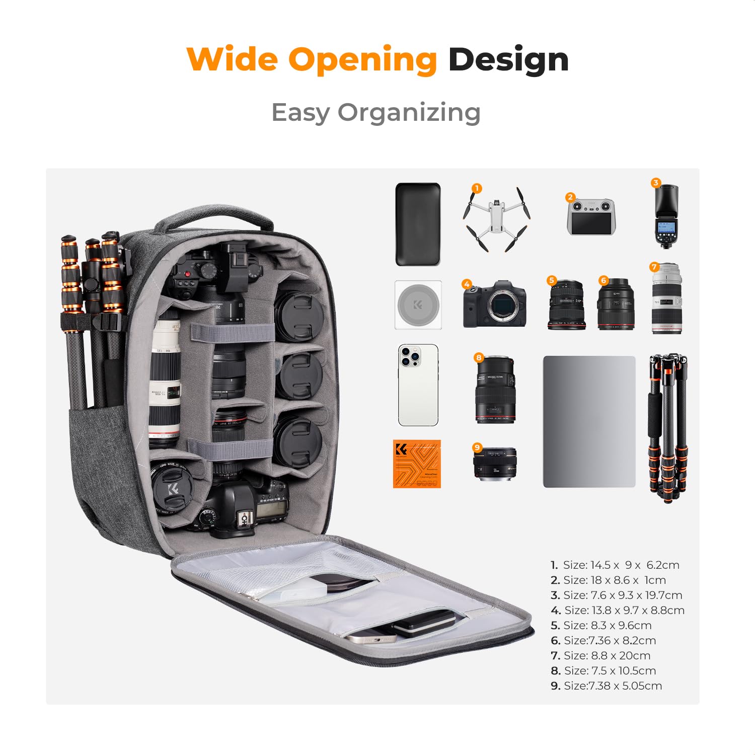 K&F CONCEPT Camera Backpack,Hardshell Photography DSLR Camera Bag | 15-15.6 Inch Laptop Compartment, Waterproof, Hard Shell Camera Case, Compatible with Canon/Nikon/Sony/DJI Mavic Drone, B07