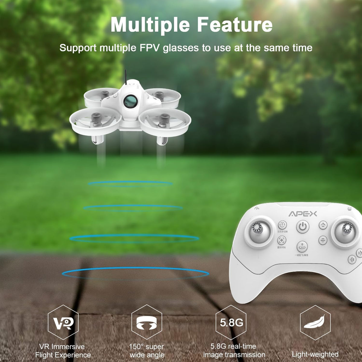 APEX FPV Drone Kit with 120° Wide FPV Goggles，3 Batteries RTF Drone | VR70-2.0 with Altitude Hold,Low Latency Analog FPV Racing Whoop for Beginner & Freestyle Pilot