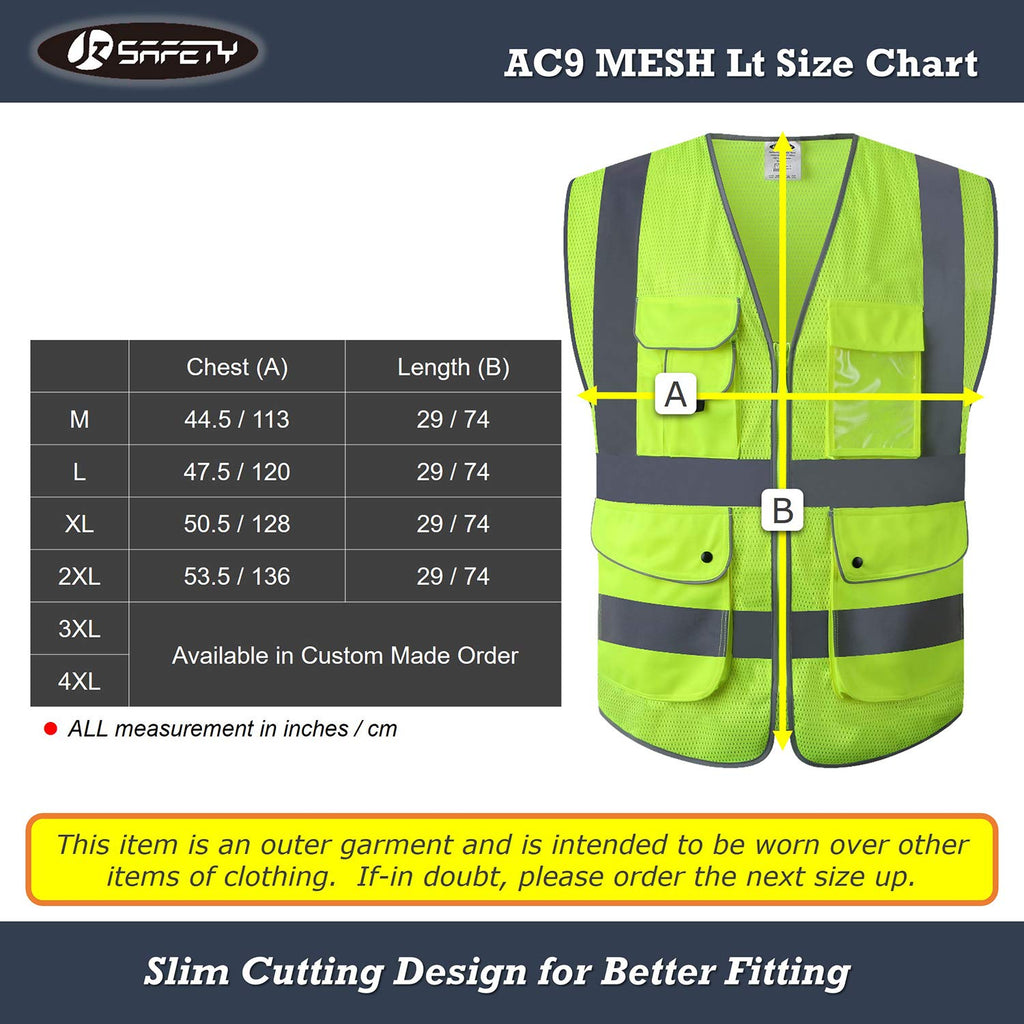 JKSafety Licenced Drone Pilot Reflective Safety Vest JK100FAA Yellow L | 4 Reflective Strips, 9 Pockets ANSI Class 2 FAA-Compliant Drone Pilot Vest Breathable Mesh for UAV & Field Operations