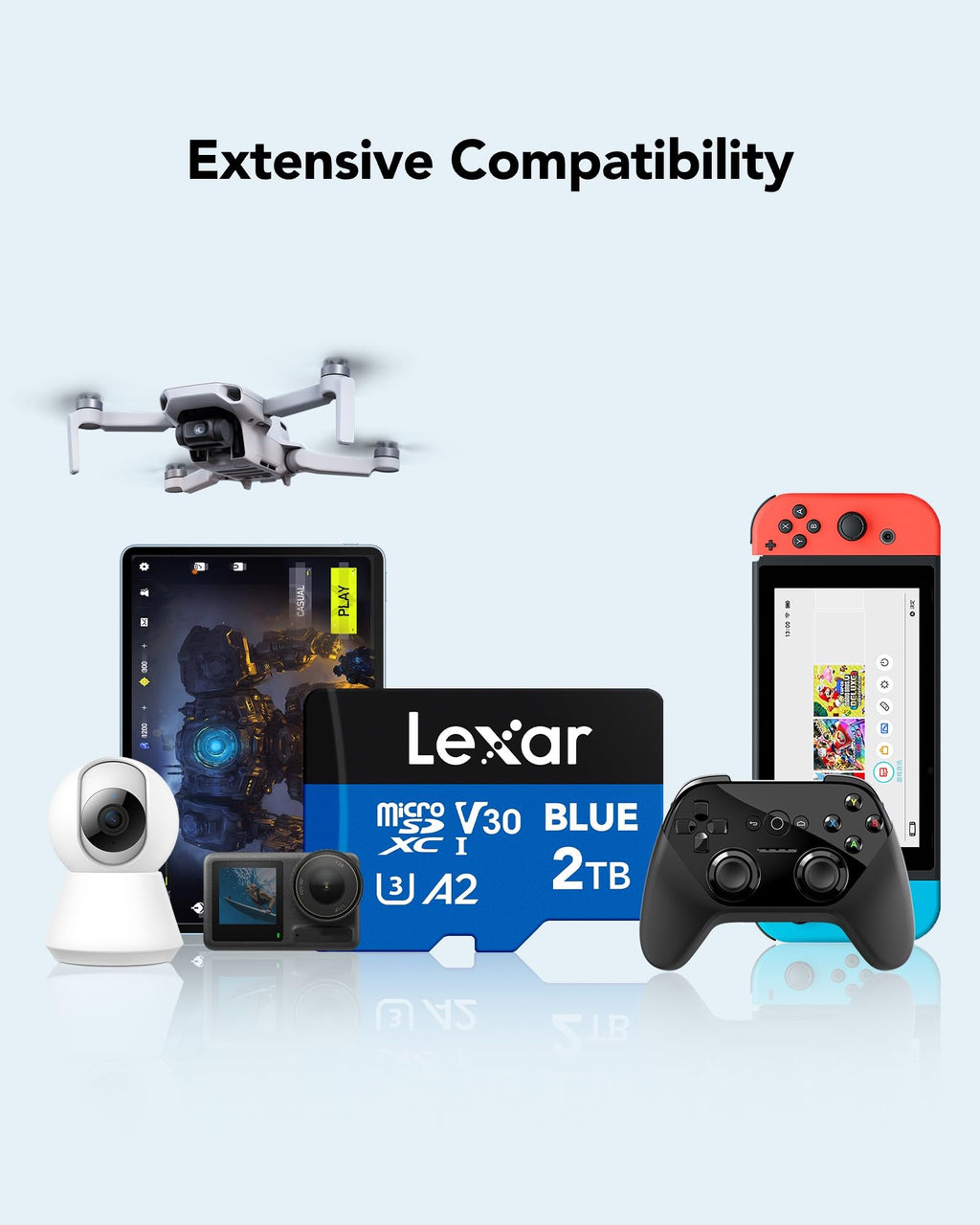 Lexar 256GB Blue Micro SD Card Up to 160MB/s microSDXC UHS-I Memory Card | C10, U3, A2, V30, Full HD, 4K UHD, High Speed TF Card with SD Adapter