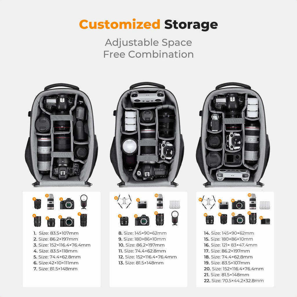 K&F CONCEPT Camera Backpack,Hardshell Photography DSLR Camera Bag | 15-15.6 Inch Laptop Compartment, Waterproof, Hard Shell Camera Case, Compatible with Canon/Nikon/Sony/DJI Mavic Drone, B07