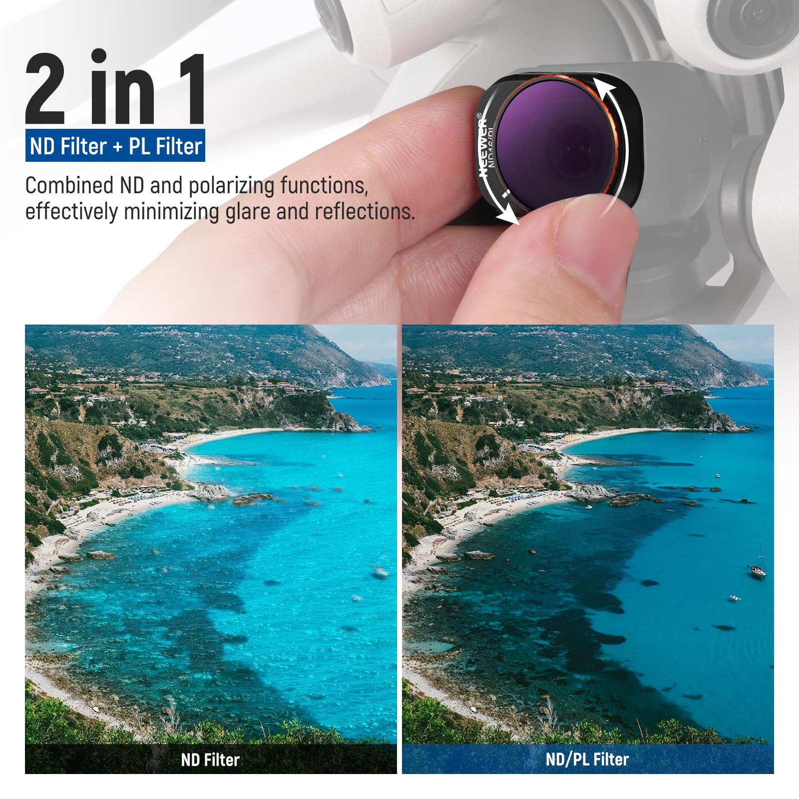 NEEWER 6 Pack ND Filter Set Compatible with DJI Mini 4K/2/Mavic/SE/2 SE | Drone Lens Accessories, Snap on, CPL, UV, Neutral Density Filters, ND4/8/16/32, Multi Coated HD Glass, Gimbal Safe, FL-B31