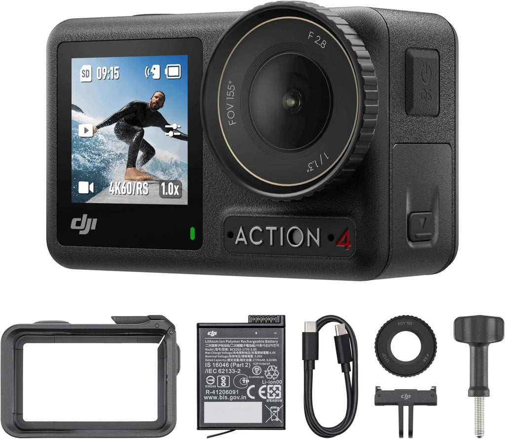 DJI Osmo Action 4 Essential Combo, Waterproof Action Camera Vlogging Camera | 1/1.3" Sensor, 4K/120fps Video, Stunning Low-Light Imaging, 10-bit & D-Log M Color Performance, Long-Lasting 160 Mins