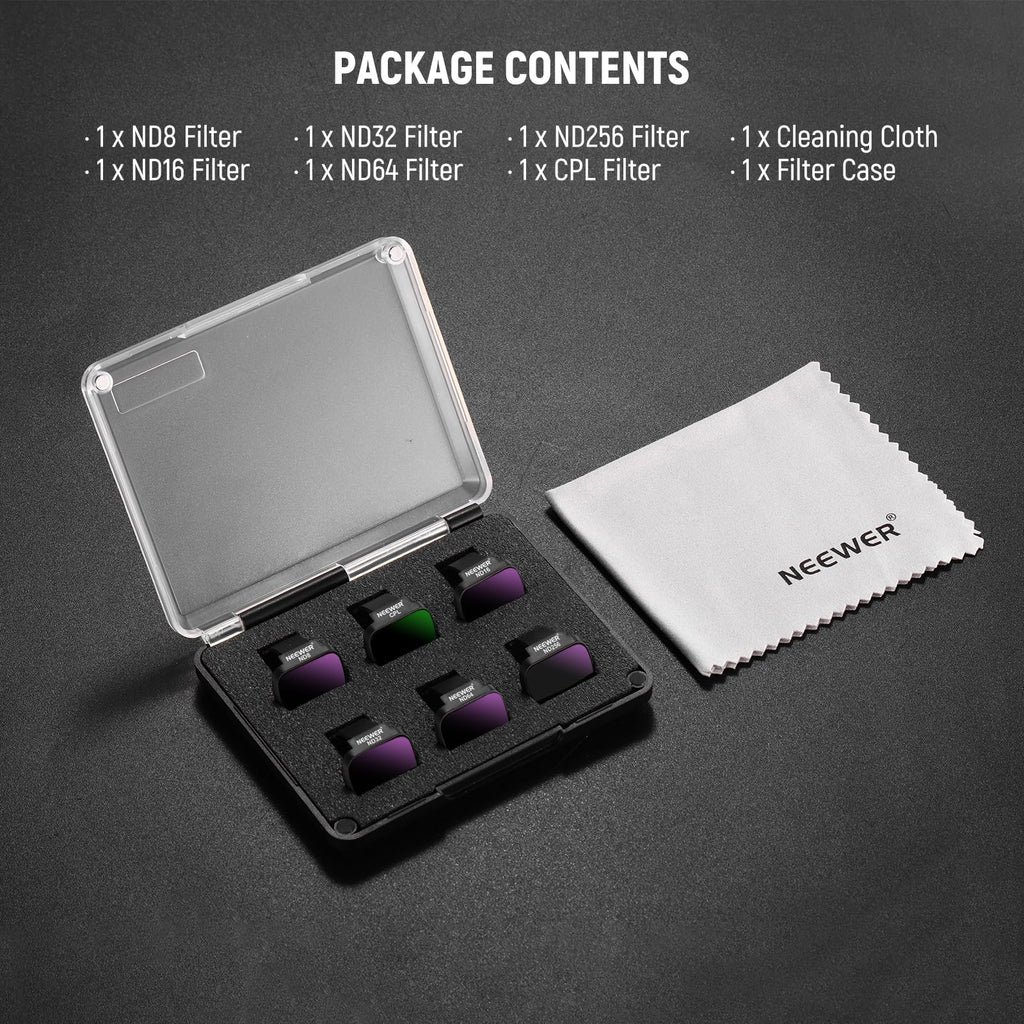 NEEWER 6 Pack ND Filter Set Compatible with DJI Mini 4K/2/Mavic/SE/2 SE | Drone Lens Accessories, Snap on, CPL, UV, Neutral Density Filters, ND4/8/16/32, Multi Coated HD Glass, Gimbal Safe, FL-B31