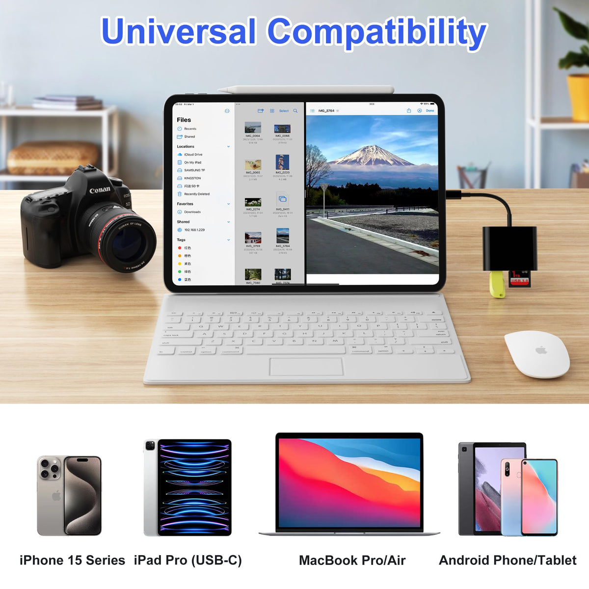 SD Card Reader, USB 3.0 Type C High Speed to SD/TF Card Adapter for iPhone 17/16/15 Pro Max Memory Card Reader with SD MicroSD USB 3 Port for Mac/iPad/MacBook Pro/Air Android Phone Tablet(White)