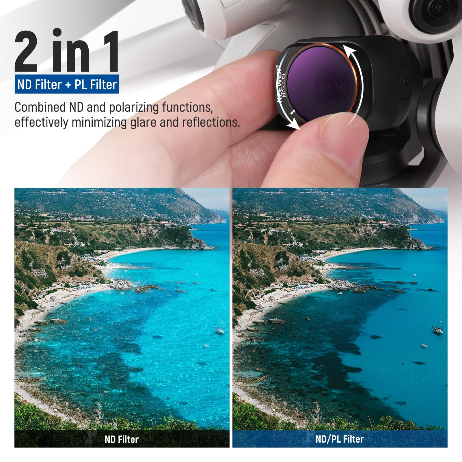 NEEWER 6 Pack ND Filter Set Compatible with DJI Mini 4K/2/Mavic/SE/2 SE | Drone Lens Accessories, Snap on, CPL, UV, Neutral Density Filters, ND4/8/16/32, Multi Coated HD Glass, Gimbal Safe, FL-B31
