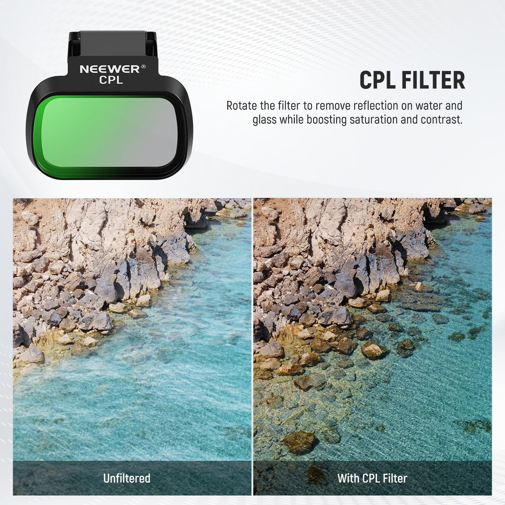 NEEWER 6 Pack ND Filter Set Compatible with DJI Mini 4K/2/Mavic/SE/2 SE | Drone Lens Accessories, Snap on, CPL, UV, Neutral Density Filters, ND4/8/16/32, Multi Coated HD Glass, Gimbal Safe, FL-B31