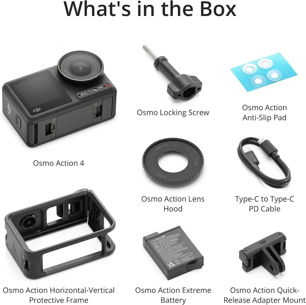 DJI Osmo Action 4 Essential Combo, Waterproof Action Camera Vlogging Camera | 1/1.3" Sensor, 4K/120fps Video, Stunning Low-Light Imaging, 10-bit & D-Log M Color Performance, Long-Lasting 160 Mins